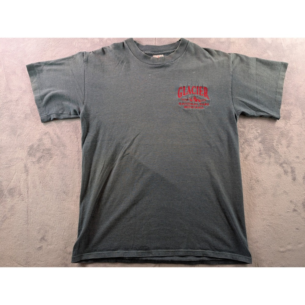 Vintage Miller Glacier National Park Montana Striped T-Shirt Green Medium